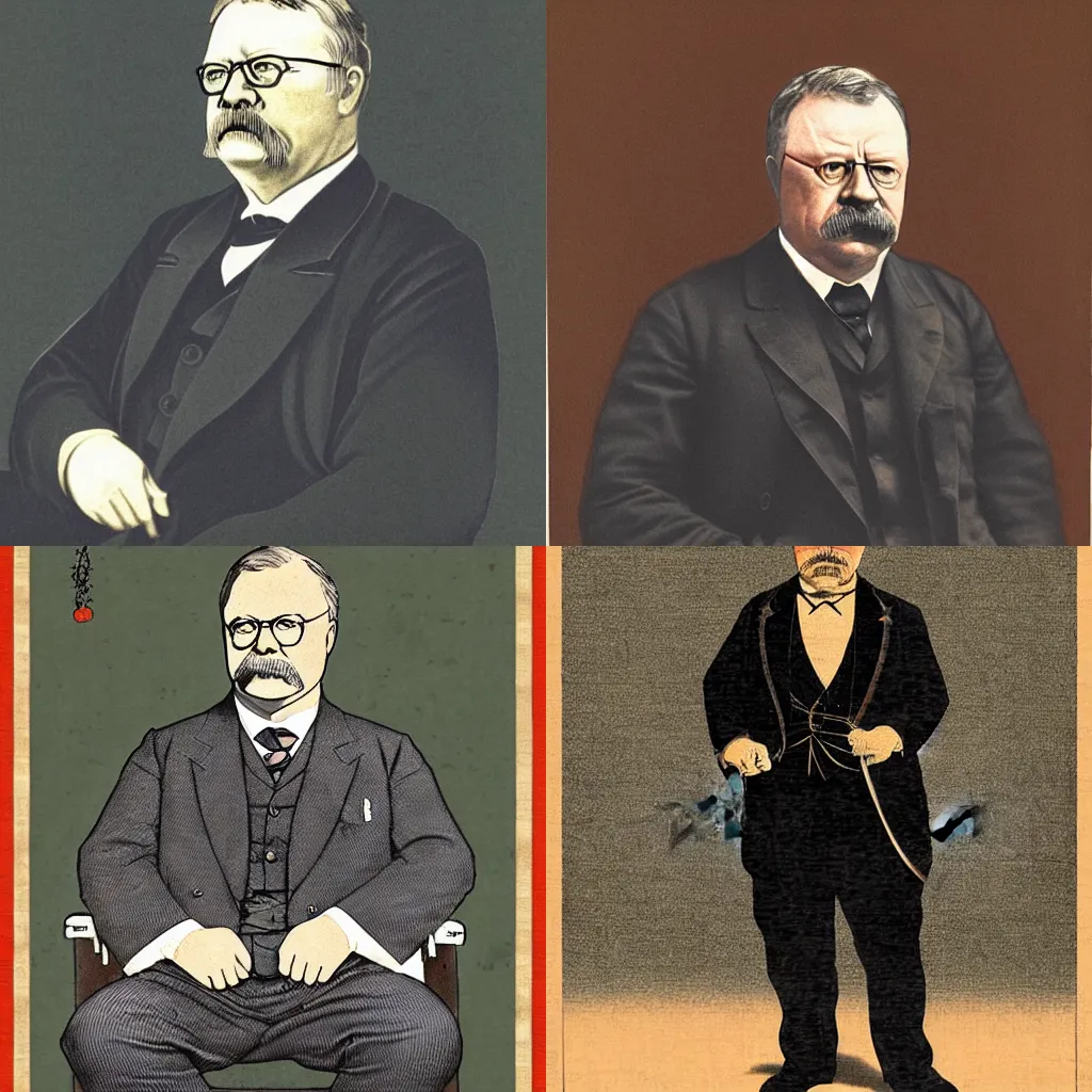 Prompt: ukiyo-e portrait of united states president teddy roosevelt, digital art, 1904