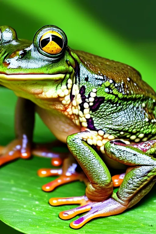 Prompt: frogs cover a helpless human, photorealistic, highly detailed,