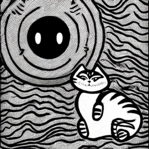 Image similar to a cat taking over the world, in the style of junji ito