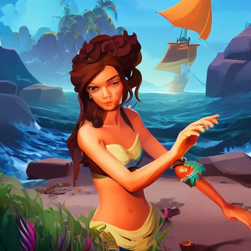 Image similar to painting mermaid treasure on sea of thieves game avatar hero smooth face median photoshop filter cutout vector, behance hd by jesper ejsing, by rhads, makoto shinkai and lois van baarle, ilya kuvshinov, rossdraws global illumination