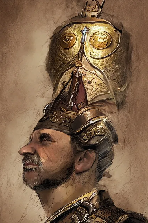 Prompt: portrait, headshot, digital painting of His Grace, His Excellency, The Duke of Ankh, Commander Sir Samuel Vimes of the Ankh-Morpork City Watch. Diskworld by Terry Prtchett. realistic, hyperdetailed, concept art