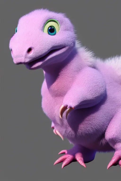 Image similar to high quality 3 d render hyperrealist very cute multipastel fluffy baby dinosaur, vray, smooth in the background, artstation