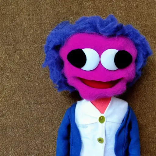 Image similar to mikky ekko as a muppet, plush doll, felt