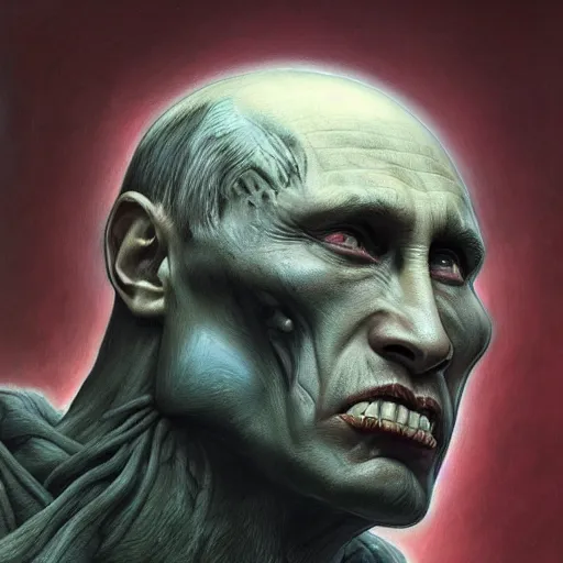 Prompt: vladimir putin, titan from attack on titans, bloody horror, macabre by donato giancola and greg rutkowski and wayne barlow and zdzisław beksinski, realistic face, digital art