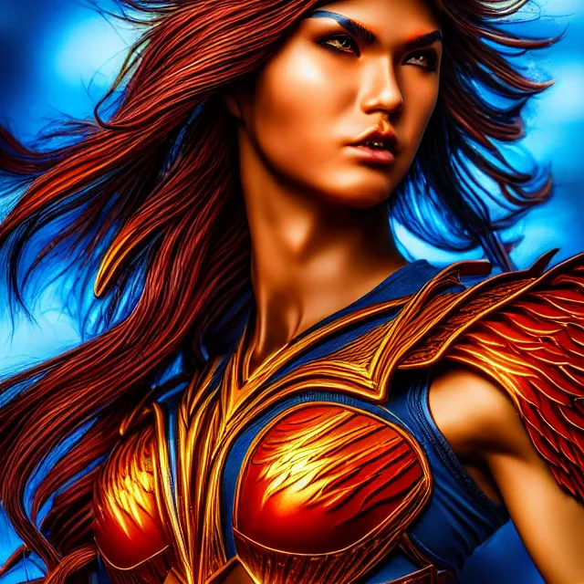 Image similar to phoenix warrior, artgerm, highly detailed, 8 k, hdr, close up, smooth, sharp focus, high resolution, award - winning photo