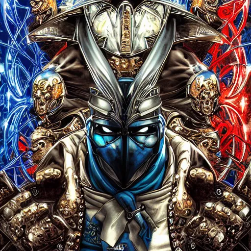 Image similar to portrait of crazy subzero mortal kombat, symmetrical, by yoichi hatakenaka, masamune shirow, josan gonzales and dan mumford, ayami kojima, takato yamamoto, barclay shaw, karol bak, yukito kishiro