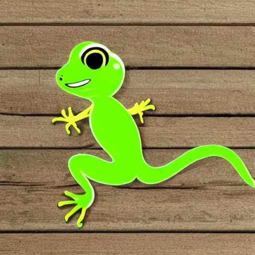 Prompt: cartoon sticker of cute light green gecko on vinyl with light shading in the background