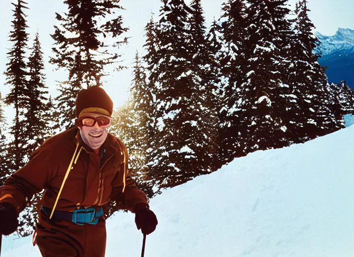 Prompt: a 2 8 mm macro kodachrome photo of one man skiing in the swiss alps in the 1 9 5 0's, bokeh, canon 5 0 mm, cinematic lighting, film, photography, golden hour, depth of field, award - winning