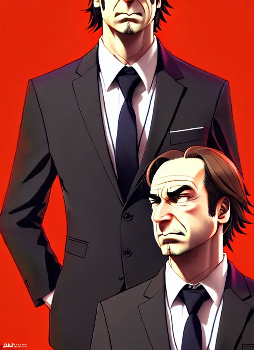 Image similar to saul goodman in suit portrait, ilya kuvshinov, anime, pixiv top monthly, trending on artstation, cinematic, danbooru, zerochan art, kyoto animation