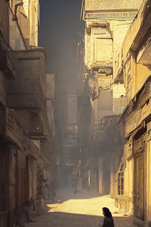 Image similar to the streets of old Cairo at the time of the pharaohs, intricate, elegant, volumetric lighting, digital painting, highly detailed, artstation, sharp focus, illustration, concept art, ruan jia, steve mccurry