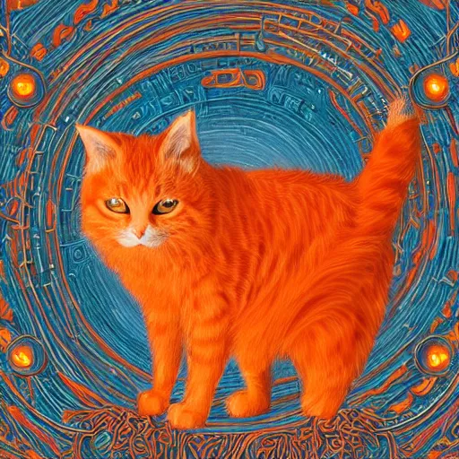 Prompt: A fuzzy orange cat sitting on planet earth, fantasy, intricate, ornate, Hyperdetailed, digital art, behance, artstation, smooth, sharp focus, bokeh, illustration, digital painting, elegant, symmetrical