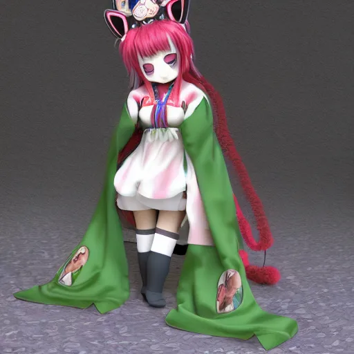 Image similar to cute fumo plush cat priestess of the forest temple, feline shrine maiden in elaborate ceremonial regalia, anime girl, vray