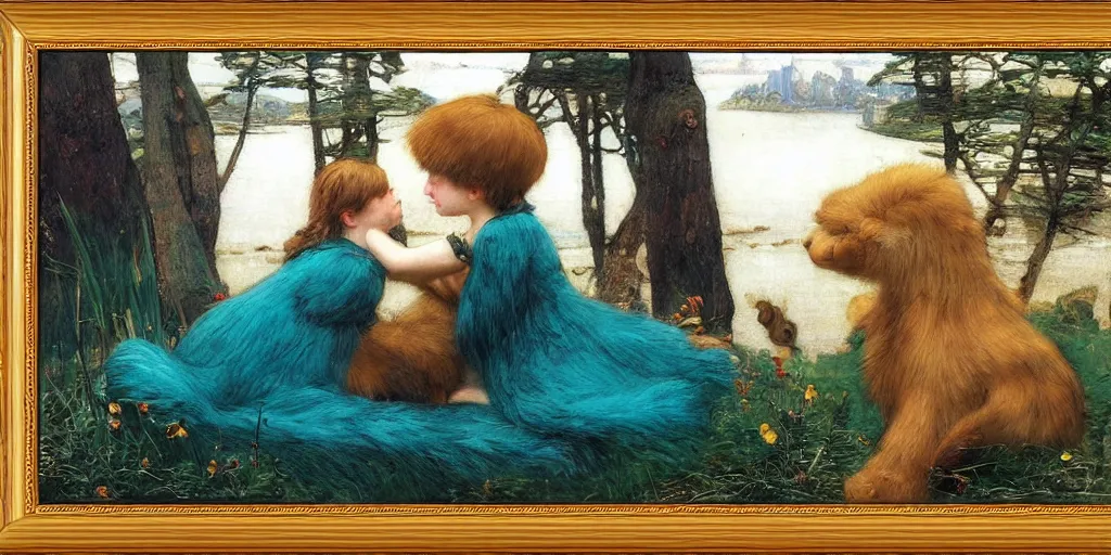 Prompt: 3 d precious moments plush animal, realistic fur, teal, silver, and gold palette, master painter and art style of john william waterhouse and caspar david friedrich and philipp otto runge