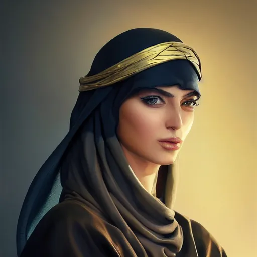 Image similar to Arab Ameera Al taweel, blue eyes, leather, oil colors, elegant, sharp focus, beautiful face, Hyper-realistic, Highly Detailed, HD, Dramatic Lighting by Brom, by beeple, studio ghibli, wallpaper, highly detailed, trending on artstation