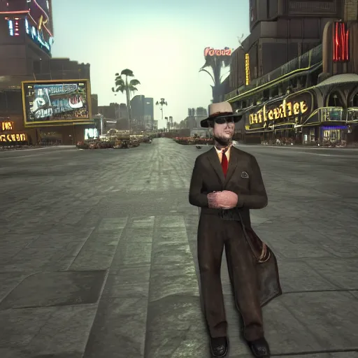 Prompt: Mr Robert House from Fallout New Vegas, taking a selfie on the Las Vegas Strip, real, intricate, 8k,