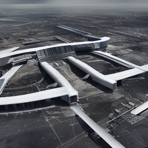 Image similar to sci-fi brutalist airport view from above structure on the coronation of napoleon painting and digital billboard point cloud in the middle, unreal engine 5, keyshot, octane, artstation trending, ultra high detail, ultra realistic, cinematic, 8k, 16k, in style of zaha hadid, in style of nanospace, colors in style of the Blade Runner 2049, in plastic, dark, tilt shift,