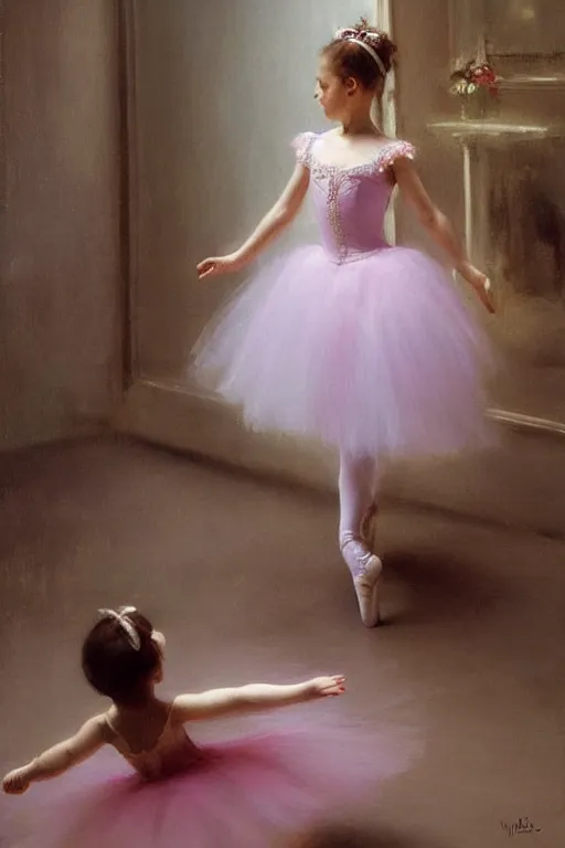 Image similar to Ballerina princess dancing in front of a mirror, painted by Vicente Romero Redondo