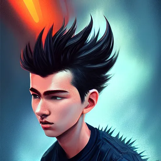 Image similar to boy with spikey hair and thunder powers in rossdraws art, with thunderstorms, 8 k, dark colors, detailed face, details, sharp smooth, aykut aydogdu