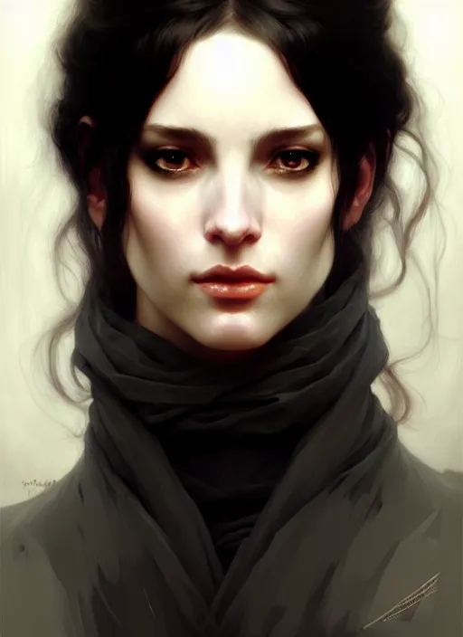 Image similar to character concept portrait of an attractive young Spanish female wizard with pale skin, dark vibe, intricate, elegant, digital painting, concept art, smooth, sharp focus, illustration, from Metal Gear, by Ruan Jia and Mandy Jurgens and William-Adolphe Bouguereau, Artgerm,