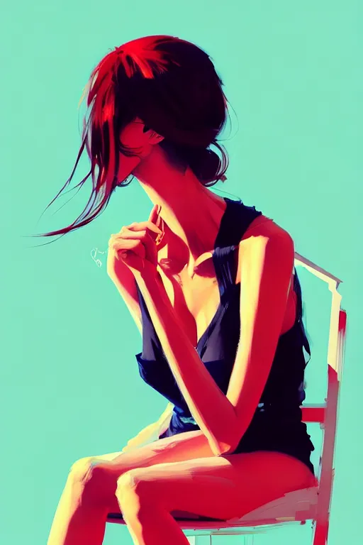 Image similar to a ultradetailed beautiful portrait panting of a stylish woman sitting on a chair, by conrad roset, greg rutkowski and makoto shinkai, trending on artstation