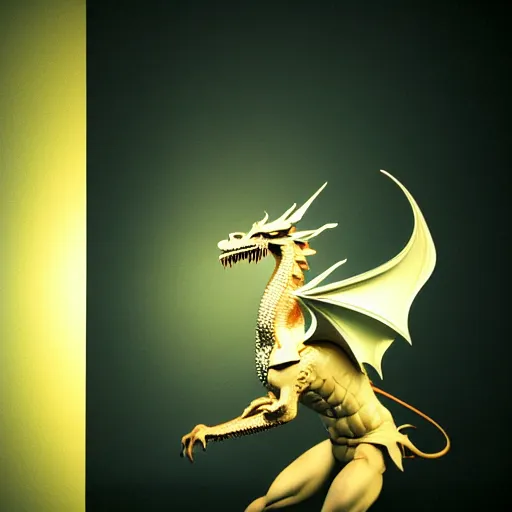 Image similar to hyperrealism aesthetic in araki nobuyoshi and caravaggio style computer simulation of parallel universe dramatic scene with detailed dragon wearing retrofuturistic sci - fi neural interface designed by josan gonzalez. hyperrealism photo on pentax 6 7, by giorgio de chirico volumetric natural light rendered in blender