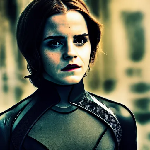 Image similar to Emma Watson as Catwoman, XF IQ4, f/1.4, ISO 200, 1/160s, Adobe Photoshop, Adobe Lightroom, DxO Photolab, polarizing filter, Sense of Depth, AI enhanced, HDR, in-frame