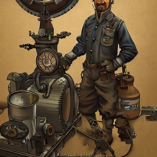 Prompt: dieselpunk wolf mechanic working on engine, fantasy, art station