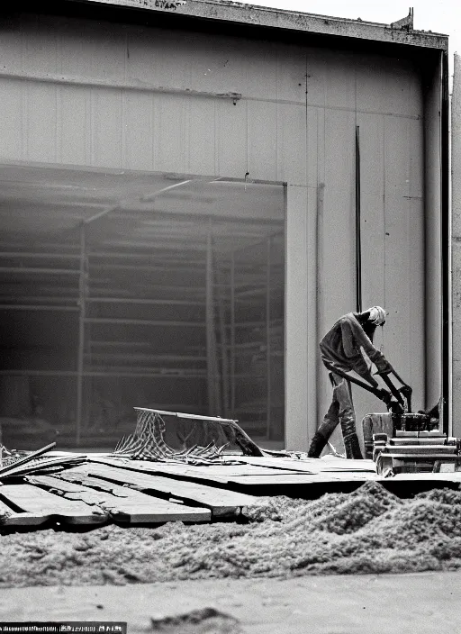 Prompt: a beautiful realistic photo of the construction site, storage outside, street 1 9 9 0, life magazine reportage photo