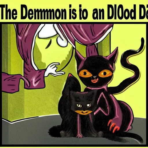 Prompt: the demon god is friends with a cat
