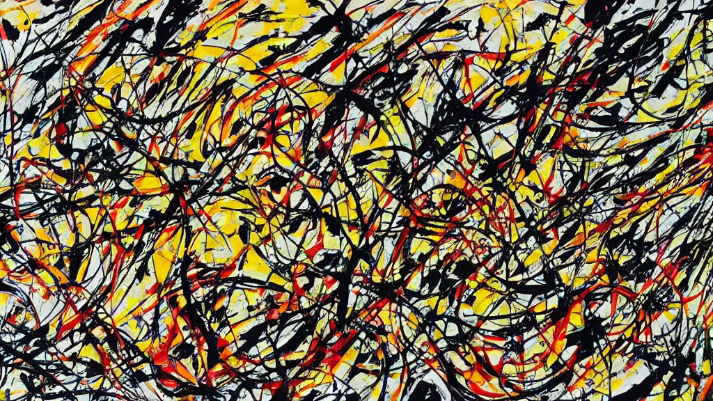 Image similar to abstract art painting, lines, forms, shapes, in style of jackson pollock,