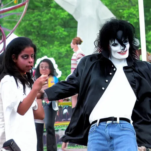 Prompt: the ghost of michael jackson haunting an amusement park