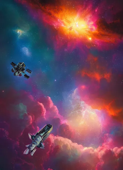 Image similar to An epic fantastic realism comic book style painting of the most beautiful flowers launched into space, nearby stars and fantastic nebula, bouquets, fisheye lens, unreal 5, DAZ, hyperrealistic, octane render, dynamic lighting