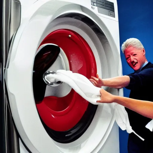 Image similar to bill clinton spining in a washing machine,