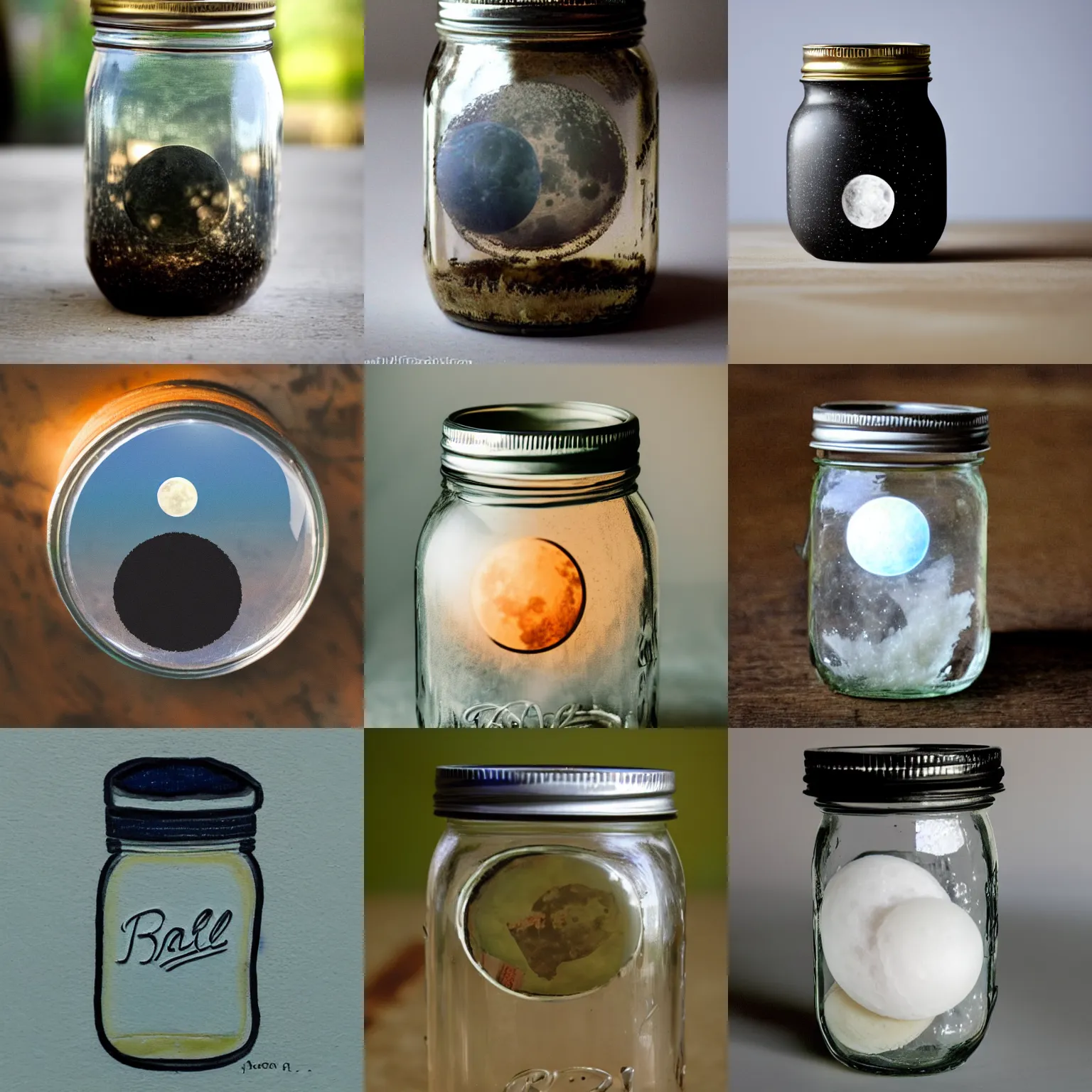 Prompt: a small moon in a mason jar