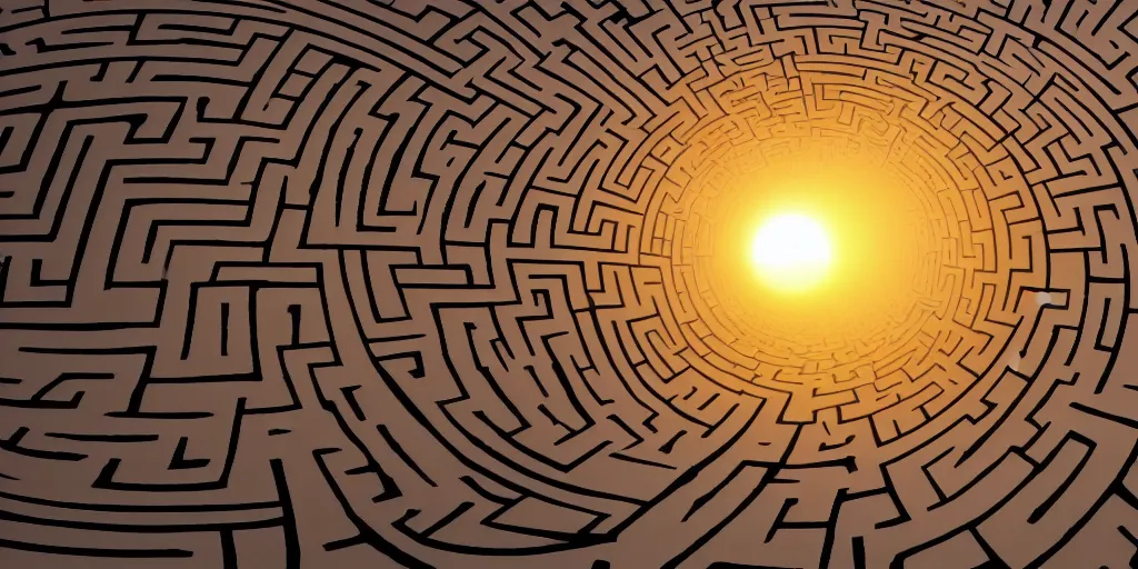 Prompt: an infinite maze reaching into the horizon in a sunset