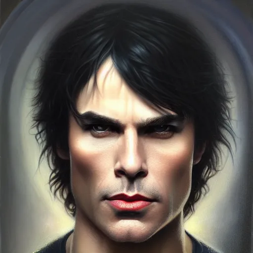 Prompt: attractive damon salvatore. highly detailed painting by tom bagshaw 8 k