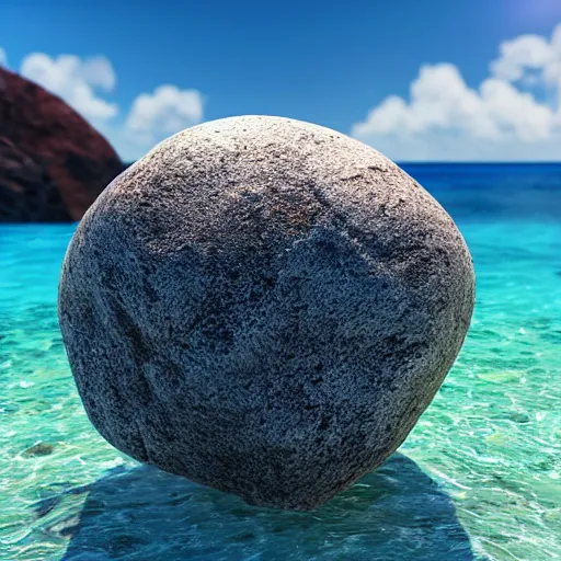 Prompt: a beautiful rock on the beach, octane render, nvidia raytracing demo, detailed, 8 k, masterpiece