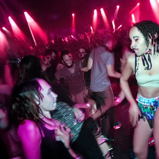 Prompt: a photo of lneny kravitz dancing in a rave party