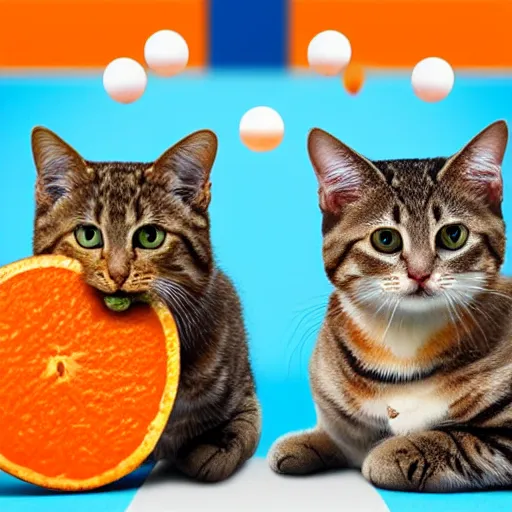 Prompt: Deux chats jouent au ping pong sur un fond orange, hyper realistic, 8K HDR.