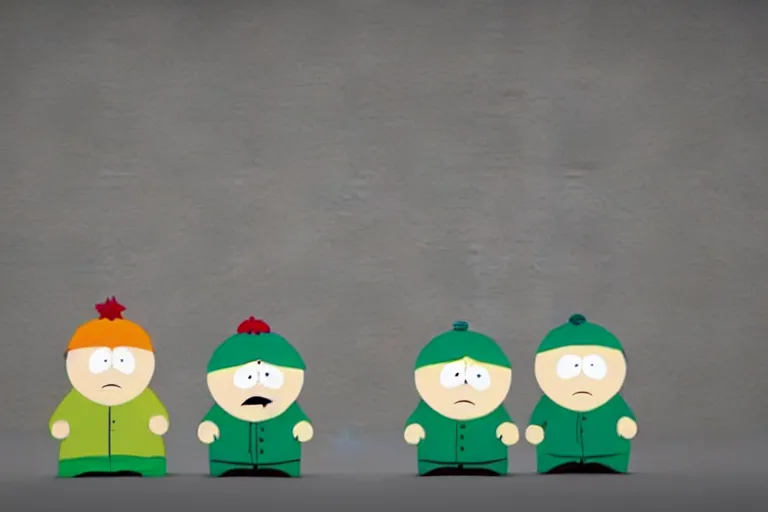 Image similar to a famous scene from Southpark portrayed in clay, 3d render, unreal engine