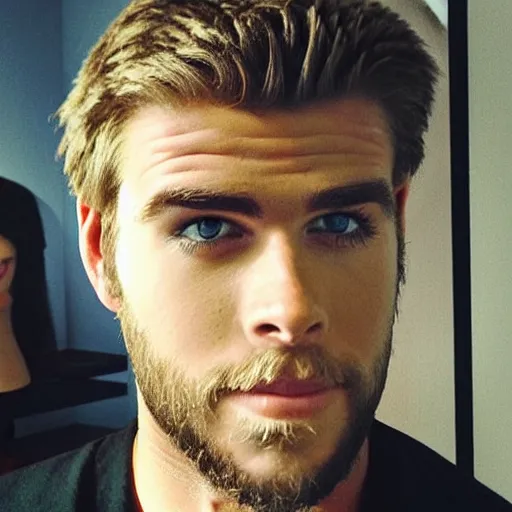 Image similar to “ a realistic detailed photo of a guy who is an attractive humanoid who is half robot and half humanoid, who is a male android, actor liam hemsworth, shiny skin, posing like a statue, blank stare, at the museum, on display ”