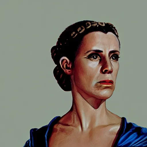 Prompt: Jordan Peterson as leia slave, photorealistic, portrait, metal bikini, 4k