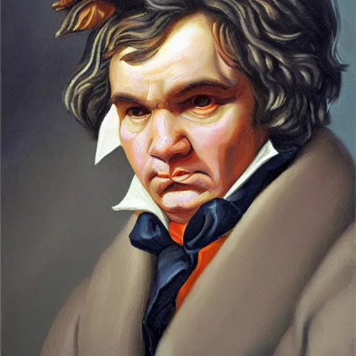 Image similar to a rabbit dressed as beethoven, realistic oil painting,