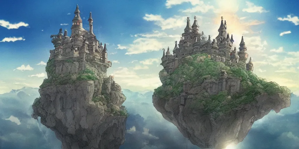 Prompt: a floating castle in the sky in the style of Miyazaki