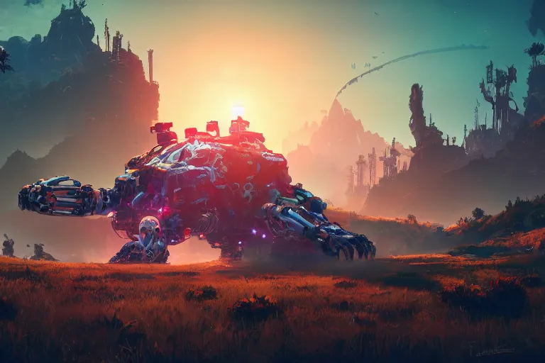 Image similar to rollerback machine mecanical creature robot of horizon forbidden west horizon zero dawn bioluminiscence global illumination ray tracing hdr fanart arstation by ian pesty and alena aenami artworks in 4 k