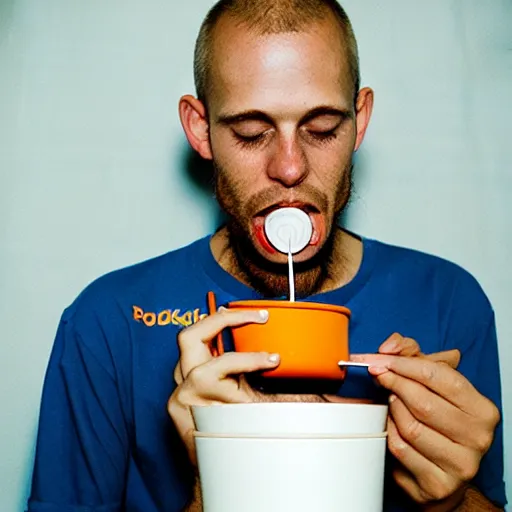 Image similar to kodak portra 8 0 0, flickr photograph of a guy eating glue out of a pot, glue eating guy, yummy glue pot delicious i love eating glue photo