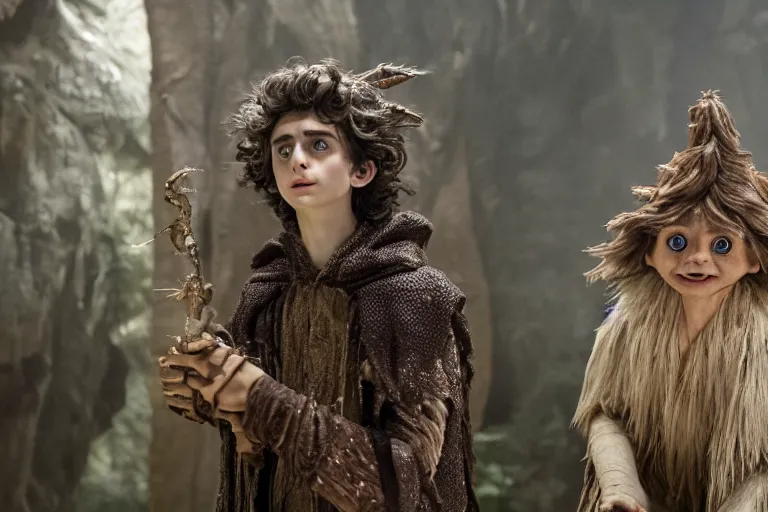 Prompt: timothee chalamet plays a gelfling in the dark crystal : age of resistance, highly detailed, cinematic lighting, red weapon 8 k s 3 5, cooke anamorphic / i lenses