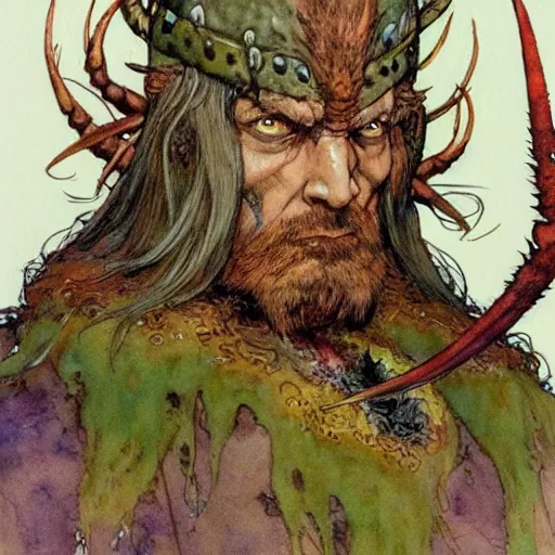 Image similar to a realistic and atmospheric watercolour fantasy character concept art portrait of mr. crabs as a druidic warrior wizard looking at the camera with an intelligent gaze by rebecca guay, michael kaluta, charles vess and jean moebius giraud