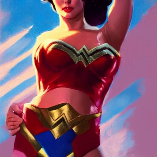 Image similar to portrait of elizabeth taylor as wonder woman. portrait, concept art, sharp focus, smooth, artstation, by alex ross, by huang guangjian and gil elvgren and sachin teng