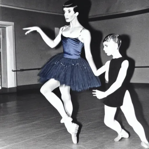 Prompt: mr spock wearing a blue tutu taking ballet lessons from a female klingon ballet teacher